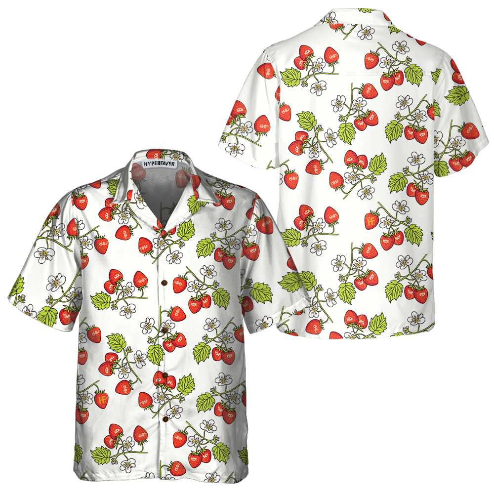 Beautiful Strawberry Seamless Pattern Hawaiian Shirt, Strawberry Shirt For Men & Women, Strawberry Print Shirt - Hyperfavor