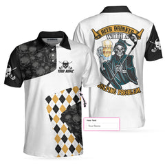 Beer Drinker With A Golfing Problem Custom Polo Shirt, Skull Argyle Pattern Golf Shirt, Golf Shirt Beer Lovers - Hyperfavor