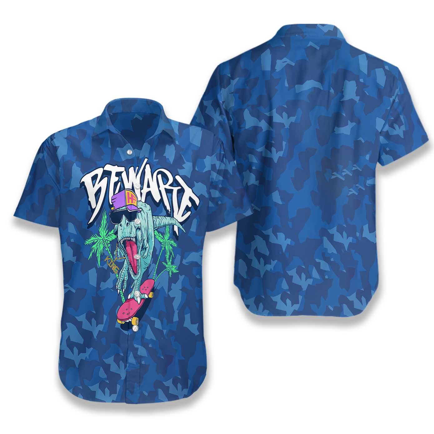Beware T-Rex Skating Dinosaur EZ21 2610 Hawaiian Shirt - Hyperfavor
