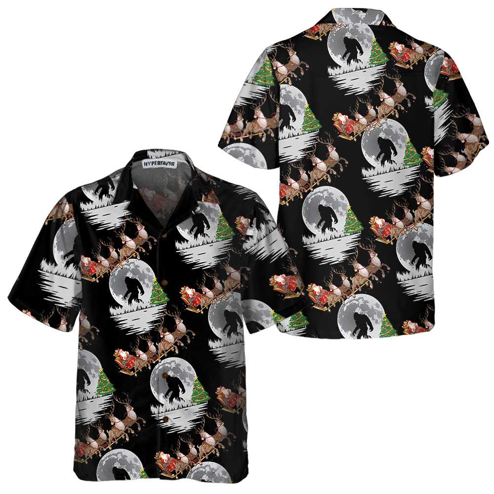 Bigfoot & Santa Claus On Christmas Day Hawaiian Shirt, Funny Christmas Shirt For Men - Hyperfavor