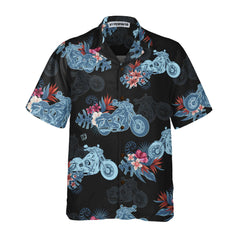 Biker Blue Tropical Flower Pattern Motorcycle Hawaiian Shirt, Unique Gift For Bikers - Hyperfavor