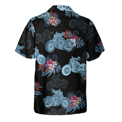 Biker Blue Tropical Flower Pattern Motorcycle Hawaiian Shirt, Unique Gift For Bikers - Hyperfavor