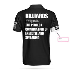 Billiards Excercise And Swearing Custom Polo Shirt, Black And White American Flag Billiards Shirt - Hyperfavor