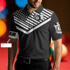Billiards Excercise And Swearing Custom Polo Shirt, Black And White American Flag Billiards Shirt - Hyperfavor