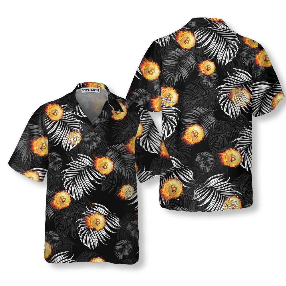Bitcoin Flame And Tropical Pattern Hawaiian Shirt, Unique Bitcoin Shirt For Men & Women - Hyperfavor