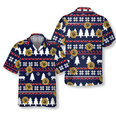 Bitcoin Ugly Christmas Pattern Hawaiian Shirt, Funny Christmas Hawaiian Shirt For Men - Hyperfavor