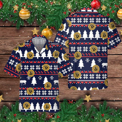 Bitcoin Ugly Christmas Pattern Hawaiian Shirt, Funny Christmas Hawaiian Shirt For Men - Hyperfavor