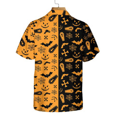 Black And Orange Spooky Halloween Hawaiian Shirt, Halloween Seamless Pattern Shirt, Best Halloween Gift Ideas - Hyperfavor