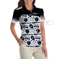 Black And White I Love Tennis Game Custom Short Sleeve Women Polo Shirt - Hyperfavor