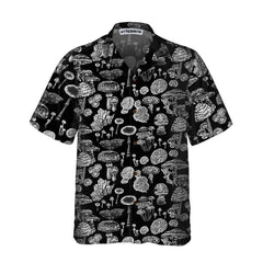 Black And White Mushroom Hawaiian Shirt, Casual Mushroom Shirt For Men & Women, Mushroom Print Shirt - Hyperfavor