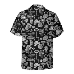 Black And White Mushroom Hawaiian Shirt, Casual Mushroom Shirt For Men & Women, Mushroom Print Shirt - Hyperfavor