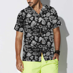 Black And White Mushroom Hawaiian Shirt, Casual Mushroom Shirt For Men & Women, Mushroom Print Shirt - Hyperfavor