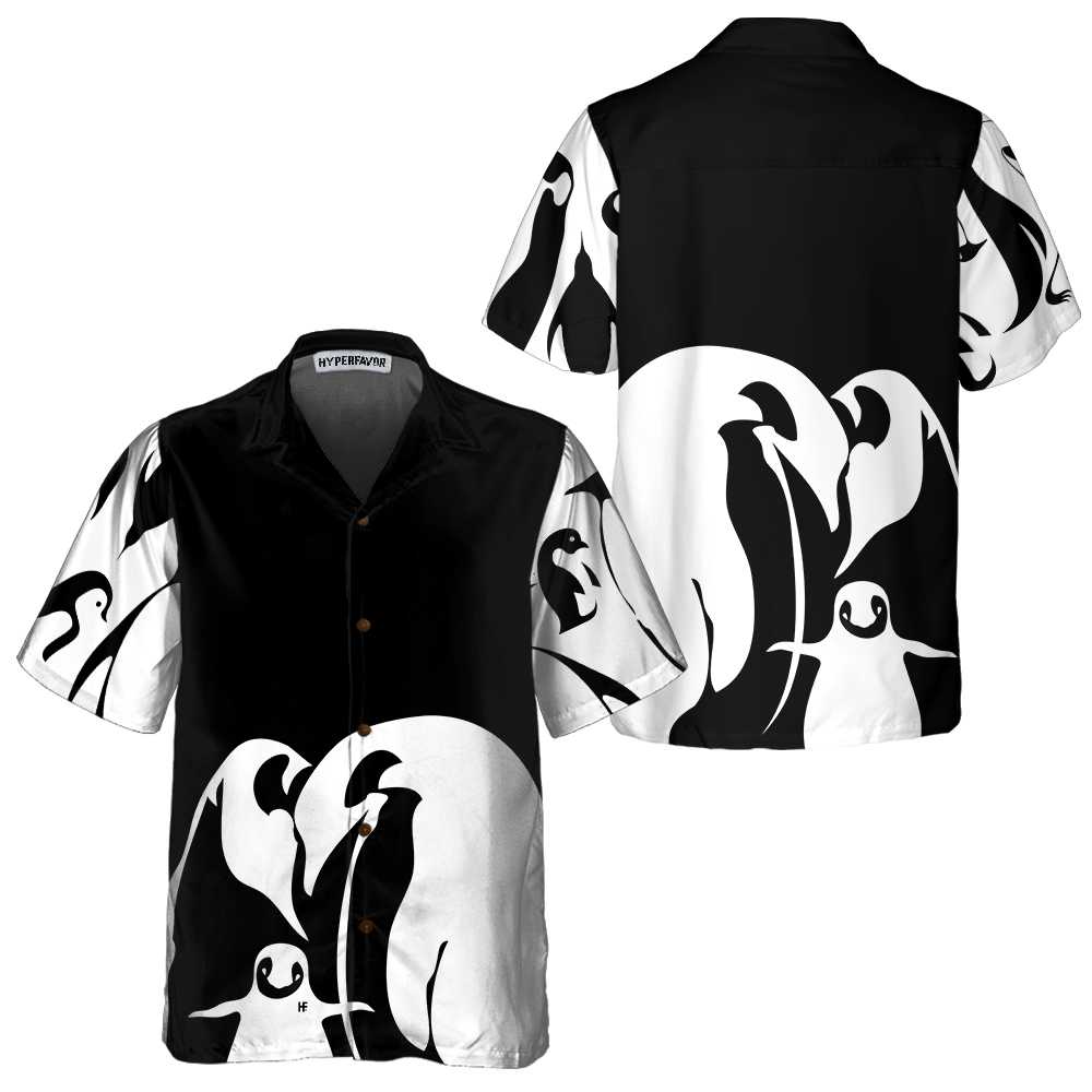 Black And White Penguin Hawaiian Shirt, Cool Penguin Shirt For Men, Penguin Themed Gift Idea - Hyperfavor