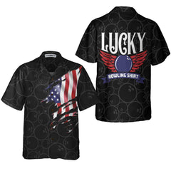 Black Bowling American Flag Pattern Hawaiian Shirt, Bowling Balls Shirt, Best Gift For Bowling Players - Hyperfavor