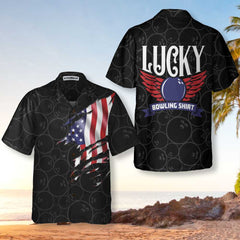 Black Bowling American Flag Pattern Hawaiian Shirt, Bowling Balls Shirt, Best Gift For Bowling Players - Hyperfavor