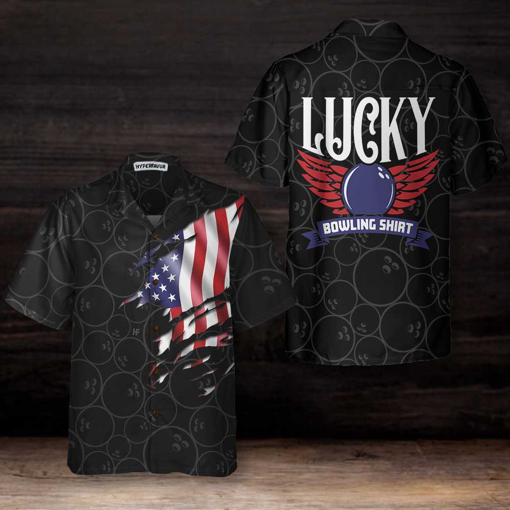 Black Bowling American Flag Pattern Hawaiian Shirt, Bowling Balls Shirt, Best Gift For Bowling Players - Hyperfavor