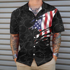 Black Bowling American Flag Pattern Hawaiian Shirt, Bowling Balls Shirt, Best Gift For Bowling Players - Hyperfavor
