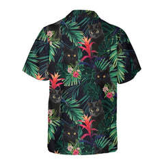 Black Cat And Tropical Pattern Hawaiian Shirt, Funny Black Cat Shirt For Adults, Cat Themed Gift For Cat Lovers - Hyperfavor