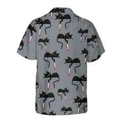 Black Cat With Knife Hawaiian Shirt, Funny Black Cat Shirt For Adults, Cat Themed Gift For Cat Lovers - Hyperfavor