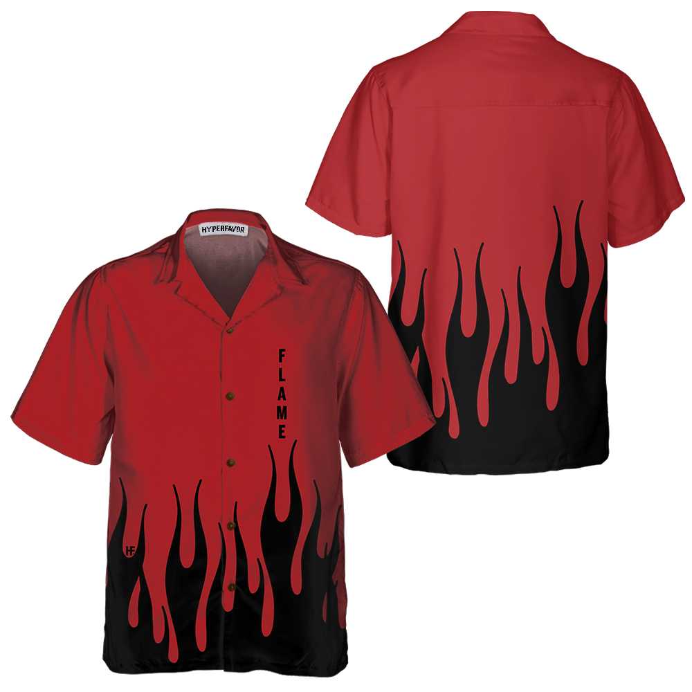 Black Flame Hawaiian Shirt, Short Sleeve Flame Shirt For Men, Flame Print Shirt - Hyperfavor