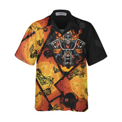 Black Orange Layout Skull Biker Motorcycle Hawaiian Shirt, Flame Skull Motorcycle Shirt, Gift For Bikers - Hyperfavor