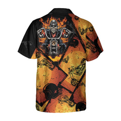 Black Orange Layout Skull Biker Motorcycle Hawaiian Shirt, Flame Skull Motorcycle Shirt, Gift For Bikers - Hyperfavor