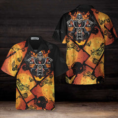 Black Orange Layout Skull Biker Motorcycle Hawaiian Shirt, Flame Skull Motorcycle Shirt, Gift For Bikers - Hyperfavor