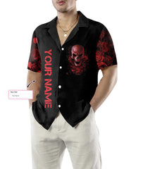 Blood Rose Skull Custom Hawaiian Shirt, Red Rose Gothic Skull Shirt For Halloween - Hyperfavor