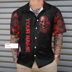 Blood Rose Skull Custom Hawaiian Shirt, Red Rose Gothic Skull Shirt For Halloween - Hyperfavor
