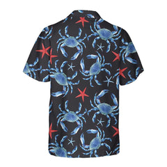 Blue Crab And Starfish Pattern Crab Hawaiian Shirt, Blue Crab Shirt For Men & Women, Best Crab Gift - Hyperfavor