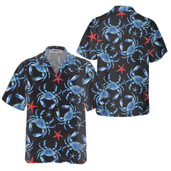 Blue Crab And Starfish Pattern Crab Hawaiian Shirt, Blue Crab Shirt For Men & Women, Best Crab Gift - Hyperfavor