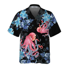 Blue Floral And Octopus Hawaiian Shirt, Short Sleeve Octopus Shirt For Men - Hyperfavor