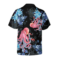 Blue Floral And Octopus Hawaiian Shirt, Short Sleeve Octopus Shirt For Men - Hyperfavor
