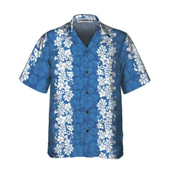 Blue Hibiscus Pattern Hawaiian Shirt, Short Sleeve Vintage White And Blue Hibiscus Print Shirt - Hyperfavor