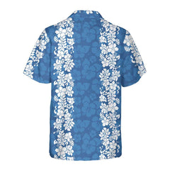 Blue Hibiscus Pattern Hawaiian Shirt, Short Sleeve Vintage White And Blue Hibiscus Print Shirt - Hyperfavor