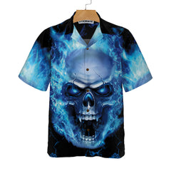 Blue Neon Skull Flame Hawaiian Shirt, 3D Blue Fire Skull Shirt - Hyperfavor