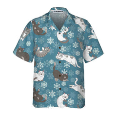 Blue Snowflakes Adorable Kittens Hawaiian Shirt, Funny Christmas Aloha Shirt - Hyperfavor