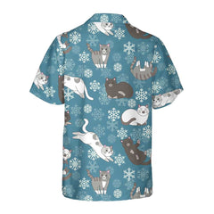 Blue Snowflakes Adorable Kittens Hawaiian Shirt, Funny Christmas Aloha Shirt - Hyperfavor