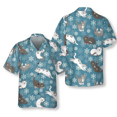 Blue Snowflakes Adorable Kittens Hawaiian Shirt, Funny Christmas Aloha Shirt - Hyperfavor