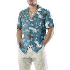 Blue Snowflakes Adorable Kittens Hawaiian Shirt, Funny Christmas Aloha Shirt - Hyperfavor