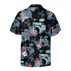 Blue Tropical Flower Drum Hawaiian Shirt, Drum Shirt For Men, Gift For Drummers - Hyperfavor