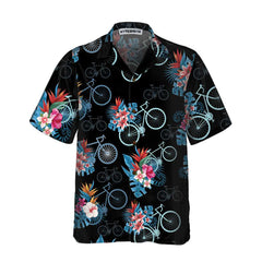 Blue Tropical Leaves Cycling Hawaiian Shirt, Tropical Mountain Bike Shirt For Men, Unique Gift For Cyclists - Hyperfavor