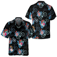 Blue Tropical Leaves Cycling Hawaiian Shirt, Tropical Mountain Bike Shirt For Men, Unique Gift For Cyclists - Hyperfavor