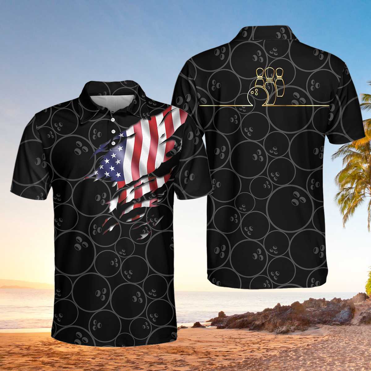 Bowling American Flag Polo Shirt - Hyperfavor