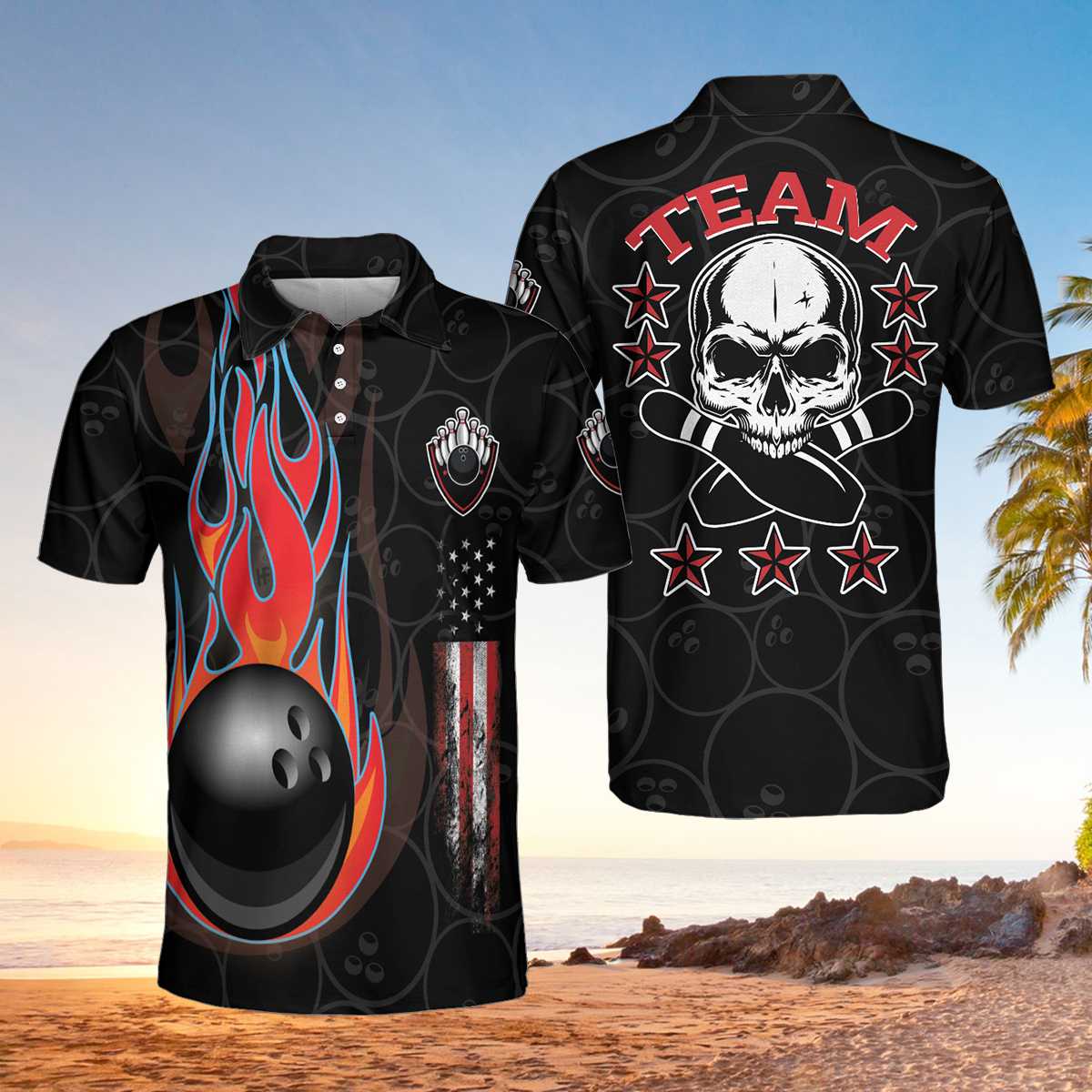 Bowling And Skull Back Polo Shirt - Hyperfavor