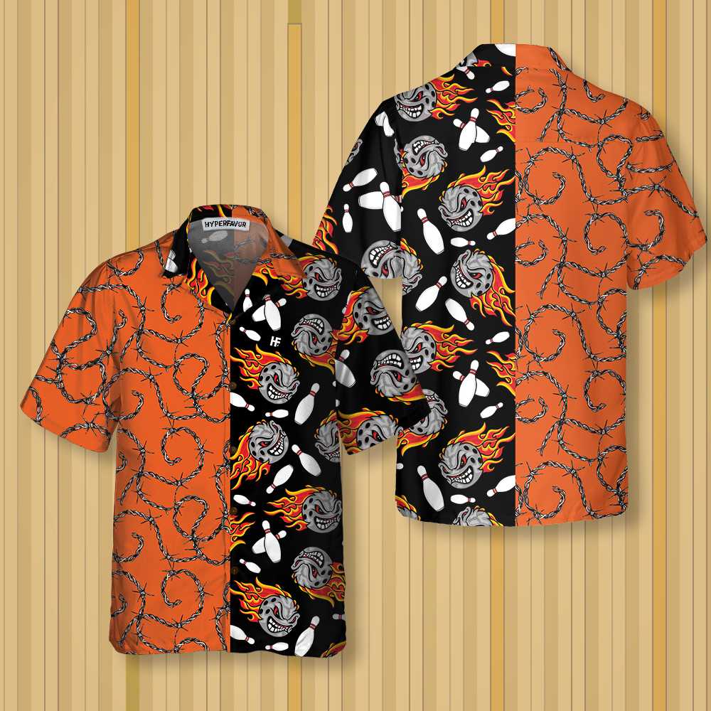 Bowling Fire Pattern Hawaiian Shirt, Flame Striking Bowling Shirt, Best Gift For Bowling Players - Hyperfavor
