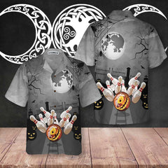 Bowling Halloween Hawaiian Shirt, Spooky 10 Pin Bowling Halloween Shirt - Hyperfavor