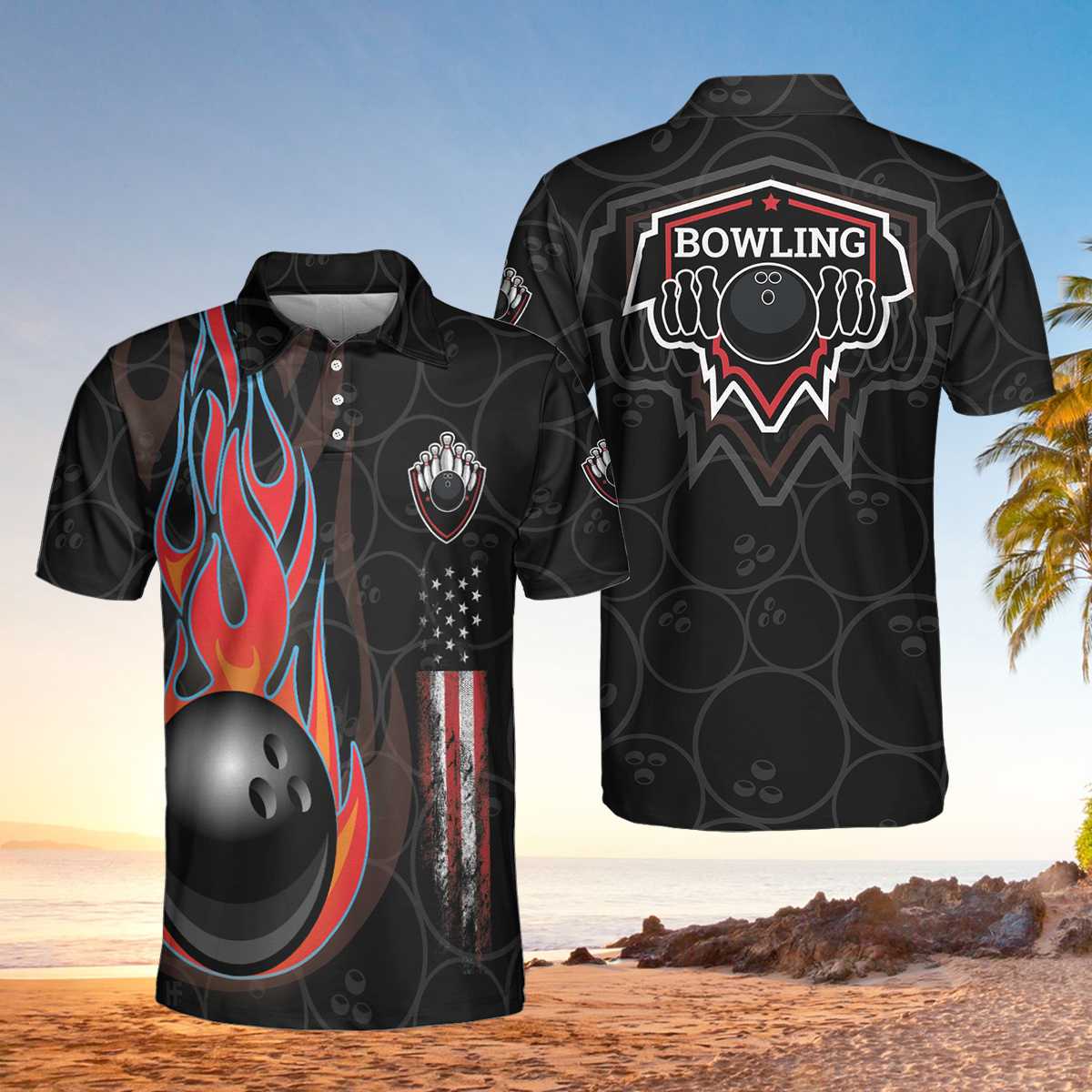 Bowling In Fire And American Flag EZ24 3103 Polo Shirt - Hyperfavor