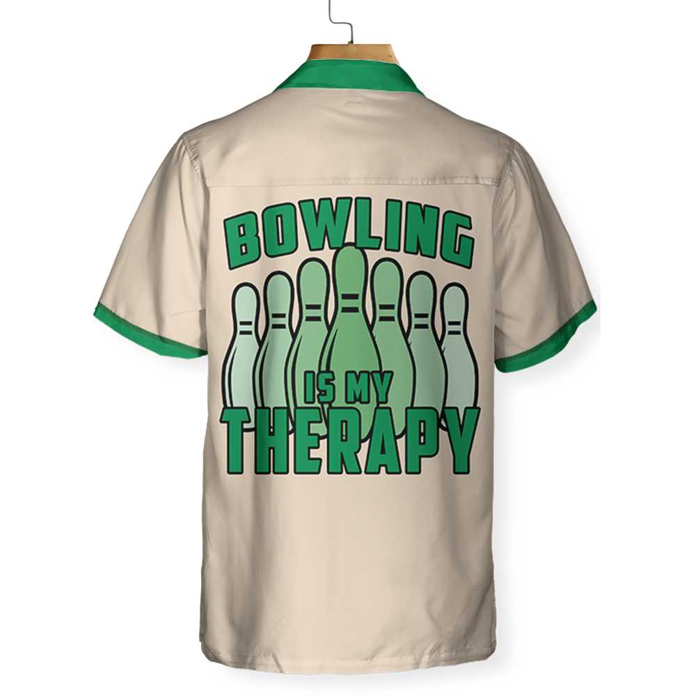 Bowling Is My Therapy Hawaiian Shirt, Green And White Bowling Shirt, Best Gift For Bowling Players - Hyperfavor