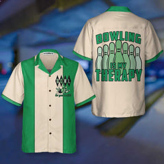 Bowling Is My Therapy Hawaiian Shirt, Green And White Bowling Shirt, Best Gift For Bowling Players - Hyperfavor